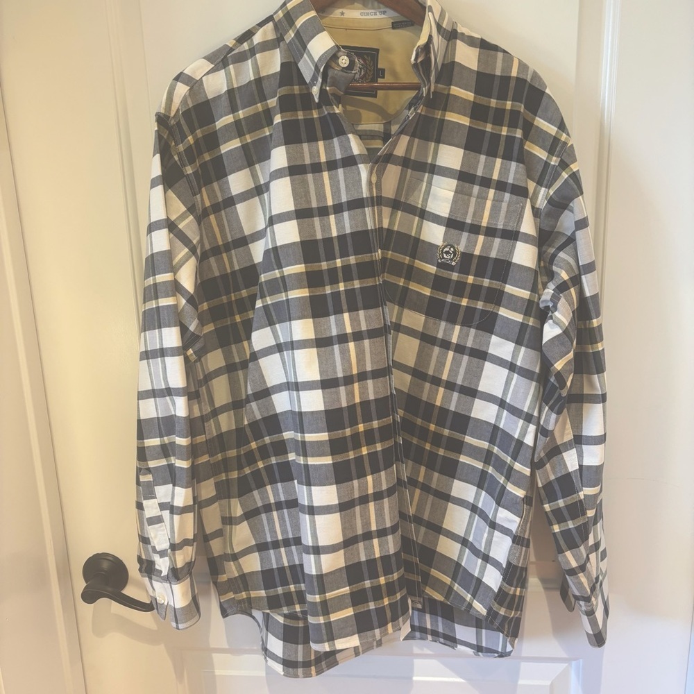 Cinch Men’s Plaid Button Down Shirt L Western Cowboy Check Up Cotton